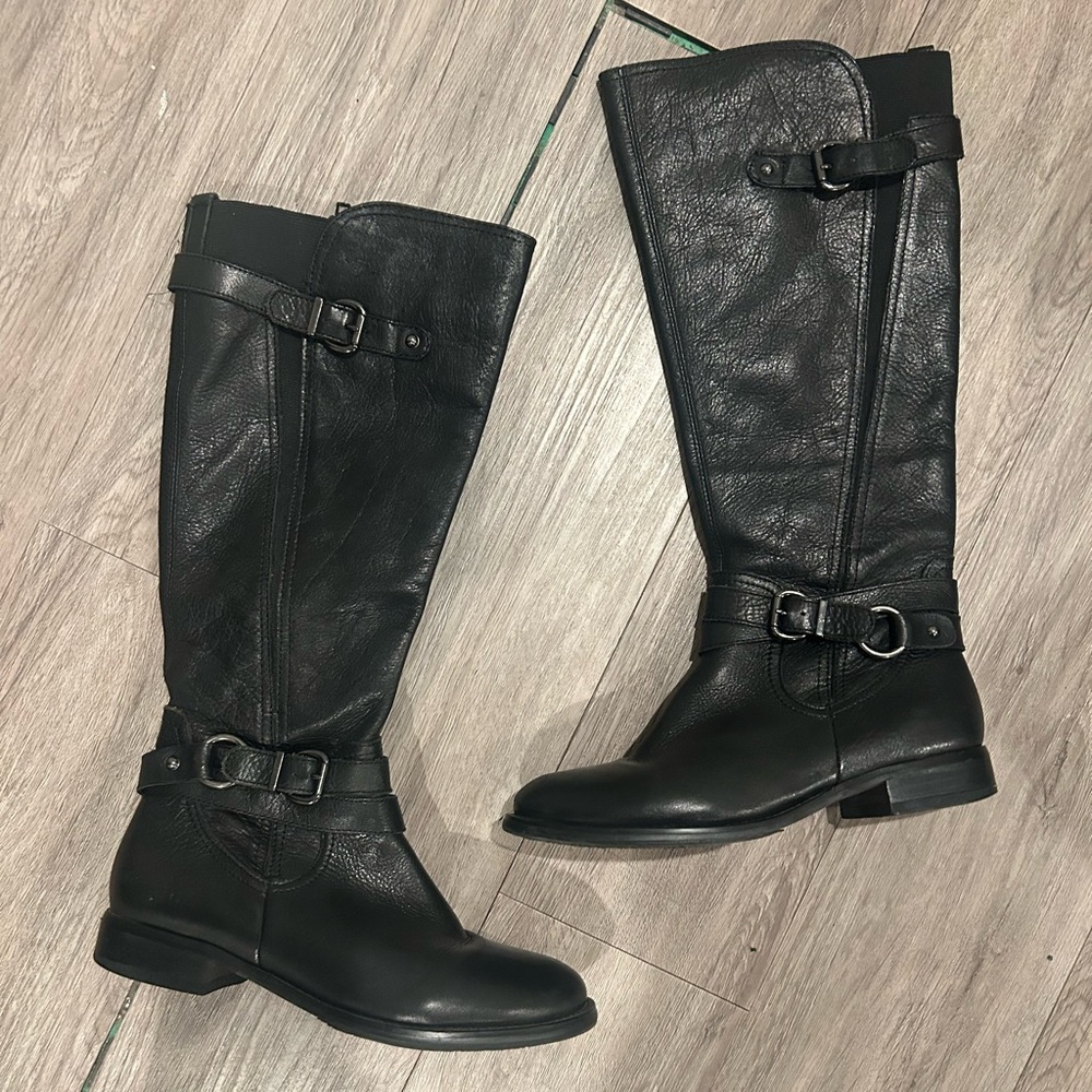 Black Leather Knee-High Boots